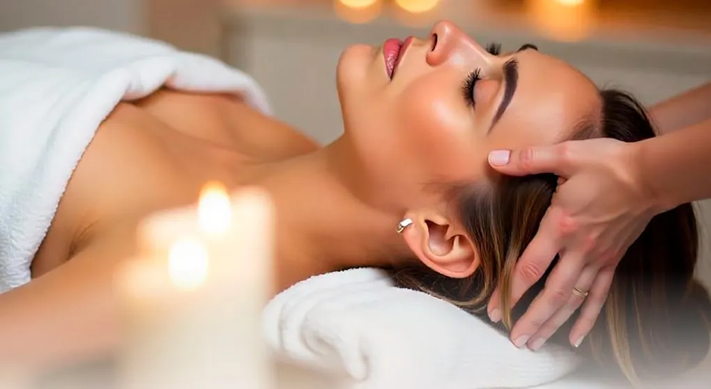 Therapist's fingertips working in sections along a reclined guest's scalp during a scalp treatment at Pacific Massage & Head Spa
